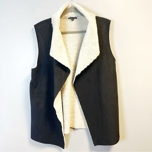 Madison & Lola Faux Suede Black Vest w/ Faux Shearling Lining Open Front 2X NWOT
